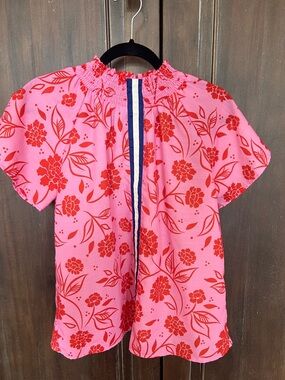 THML Pink Top with Red Floral Accents